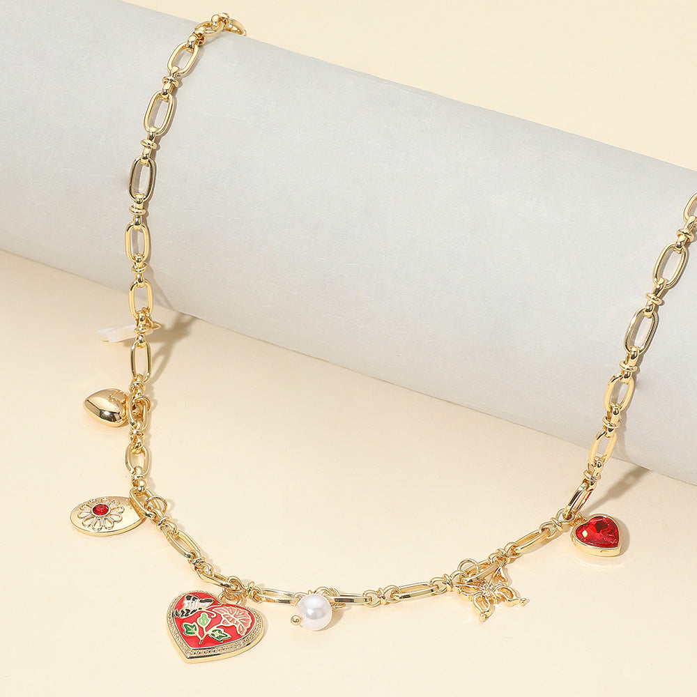 Ожерелье с подвеской в виде сердца с эмалевым узором в виде бабочки и цветка Fashnzfab, бордовый/золотой
Ожерелье с подвеской в виде сердца с эмалевым узором в виде бабочки и цветка Fashnzfab, бордовый/золотой