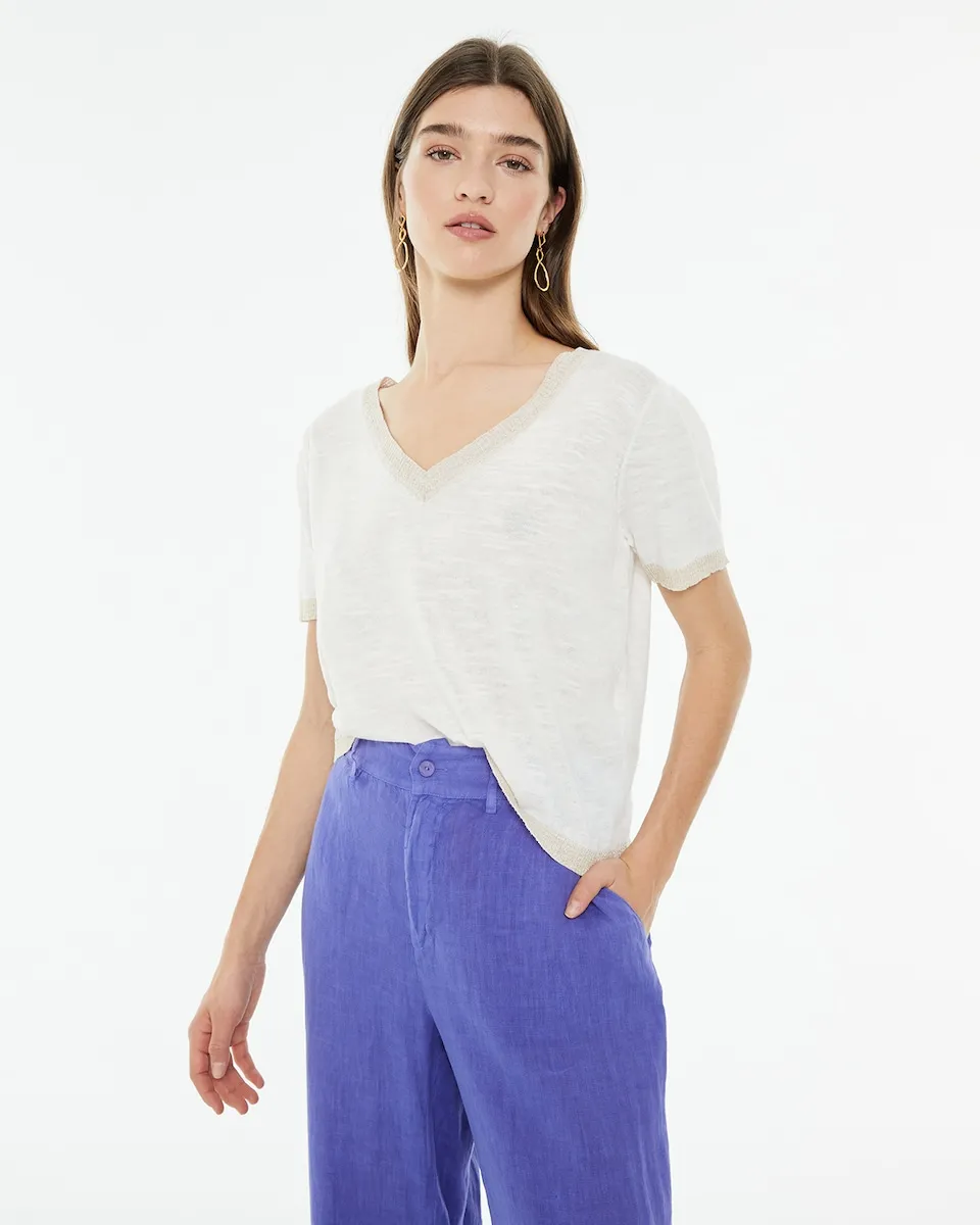 Женский свитер с V-образным вырезом, короткими рукавами и отделкой горловины бретелькой System Action, белый
Женский свитер с V-образным вырезом, короткими рукавами и отделкой горловины бретелькой System Action, белый