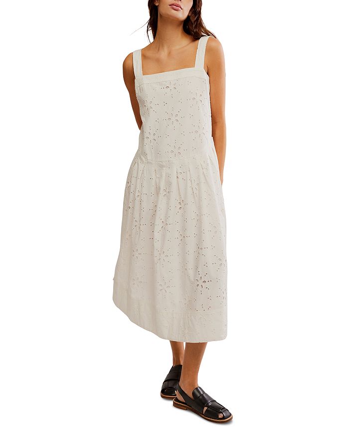 Примавера Платье миди с ажурными вставками Free People, белый 
Примавера Платье миди с ажурными вставками Free People, белый