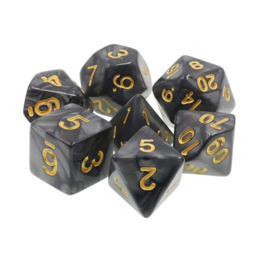 Набор Poly — Черный жемчуг с золотом (7), Dice Sets - Resin/Acrylic - Black, Grey, White, & Metallics (Foam Brain Games)
Набор Poly — Черный жемчуг с золотом (7), Dice Sets - Resin/Acrylic - Black, Grey, White, & Metallics (Foam Brain Games)