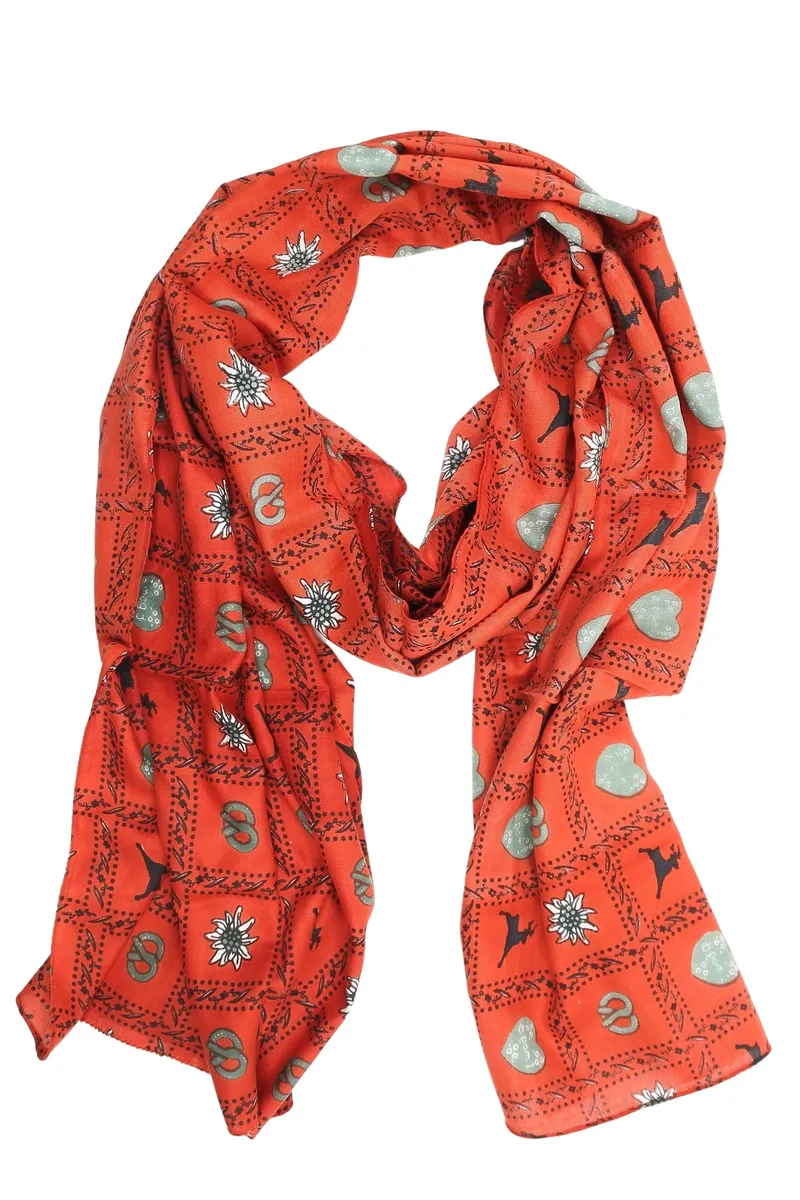 Шарф Allgäu Rebell "Trachten Elegant", с эдельвейсами, крендельками, оленями, красный
Шарф Allgäu Rebell "Trachten Elegant", с эдельвейсами, крендельками, оленями, красный
