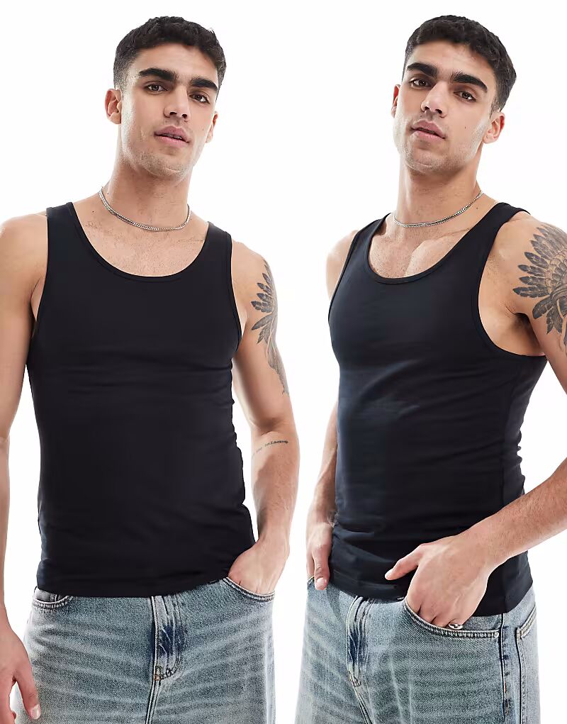 ASOS DESIGN, набор из 2 приталенных маек черного цвета
ASOS DESIGN, набор из 2 приталенных маек черного цвета