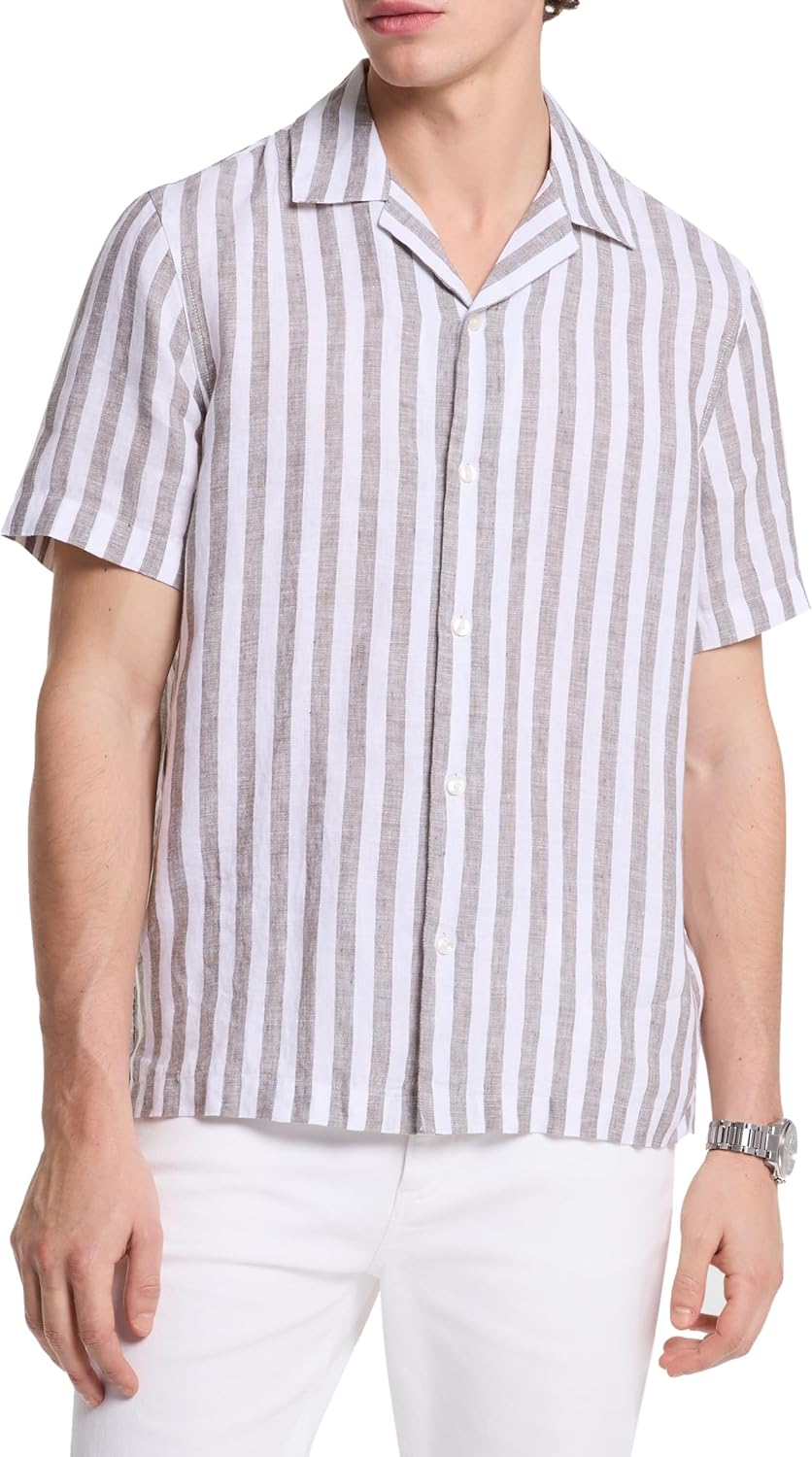 Michael Kors Мужская короткая рубашка свободного кроя из льна, Safari Green
Michael Kors Мужская короткая рубашка свободного кроя из льна, Safari Green