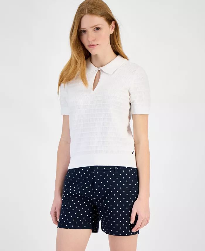 Женская хлопковая поло с ажурной полосой и разрезом Keyhole Tommy Hilfiger, белый
Женская хлопковая поло с ажурной полосой и разрезом Keyhole Tommy Hilfiger, белый