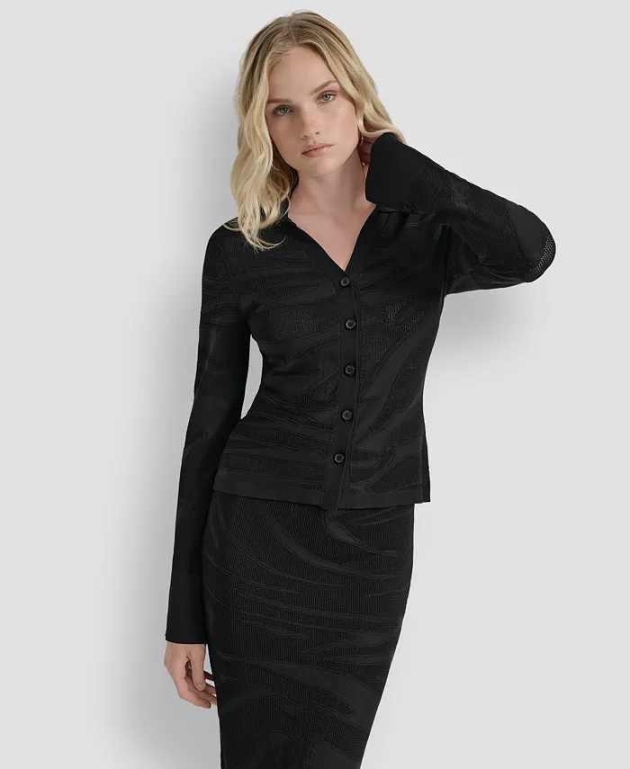 Женский свитер с принтом зебры на пуговицах спереди DKNY, черный
Женский свитер с принтом зебры на пуговицах спереди DKNY, черный