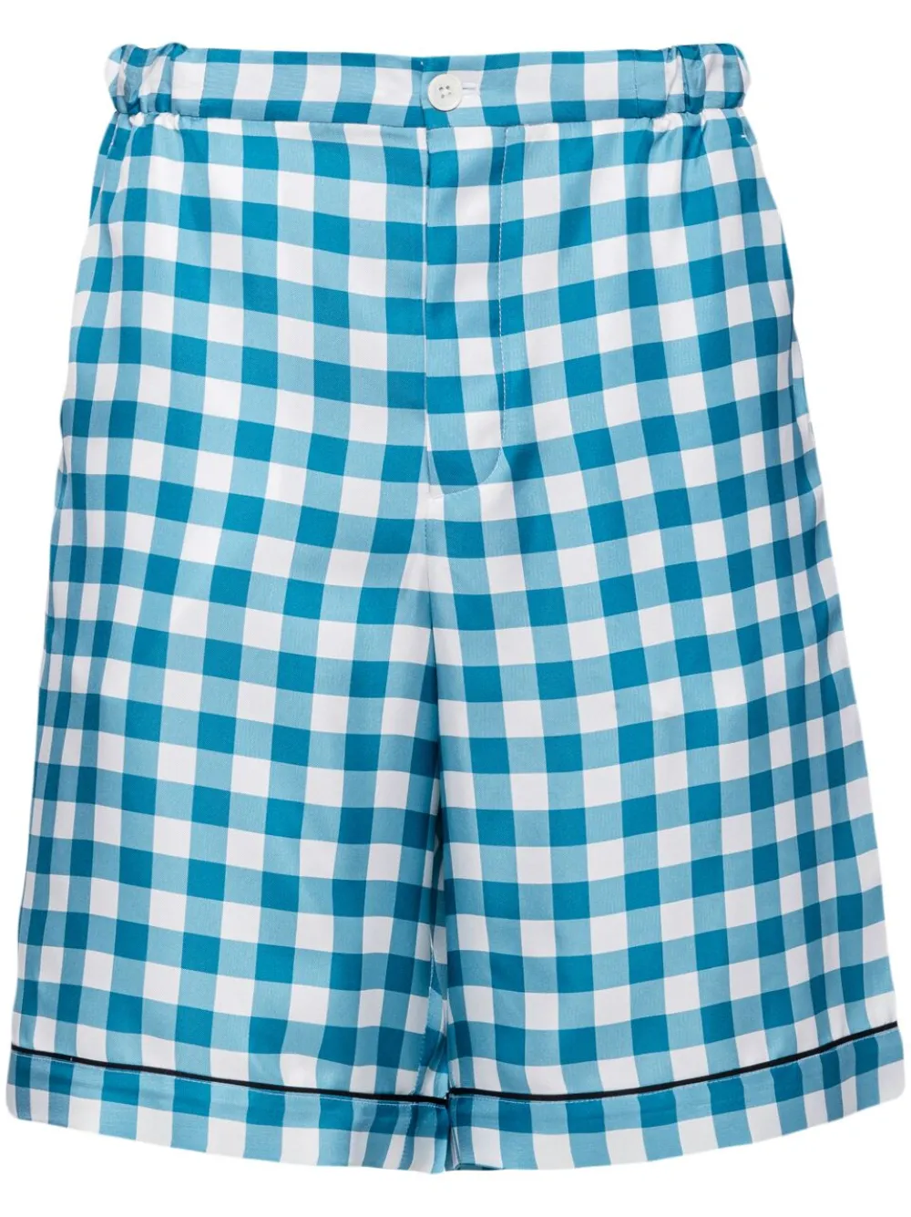 Шелковые шорты-бермуды в клетку Prada, синий
Шелковые шорты-бермуды в клетку Prada, синий