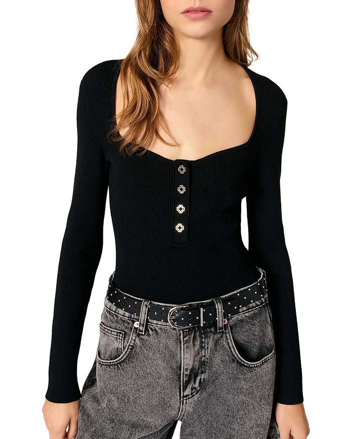 Джемпер с глубоким вырезом и ребристой вязкой Maje, черный
Джемпер с глубоким вырезом и ребристой вязкой Maje, черный