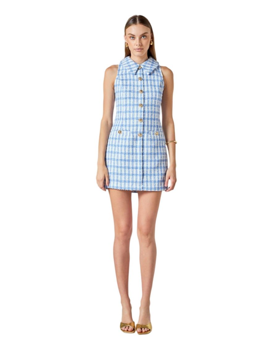 Женское твидовое мини-платье с воротником-халтером в клетку endless rose, Blue
Женское твидовое мини-платье с воротником-халтером в клетку endless rose, Blue