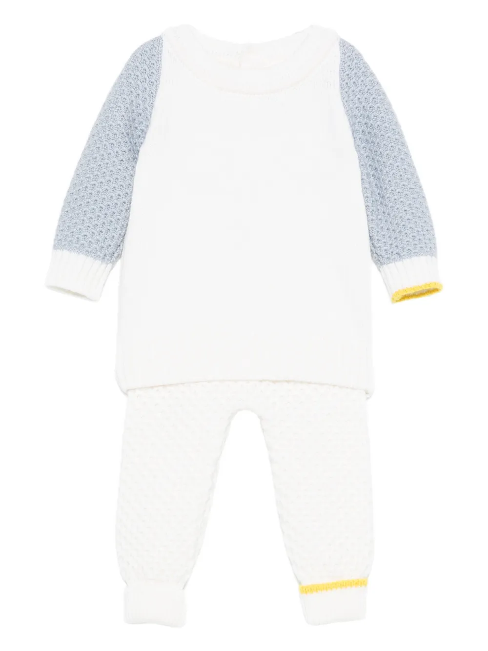 Вязаный комплект для младенца с текстурированными вставками Gensami Kids, белый
Вязаный комплект для младенца с текстурированными вставками Gensami Kids, белый