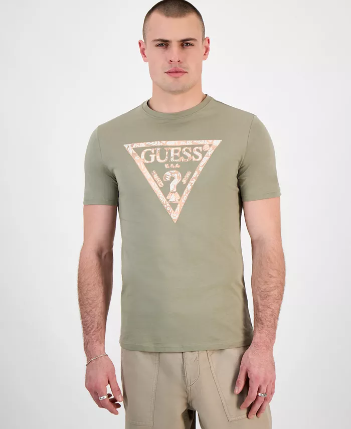 Мужская футболка с графическим принтом в виде треугольного логотипа, slim-fit GUESS, зеленый 
Мужская футболка с графическим принтом в виде треугольного логотипа, slim-fit GUESS, зеленый