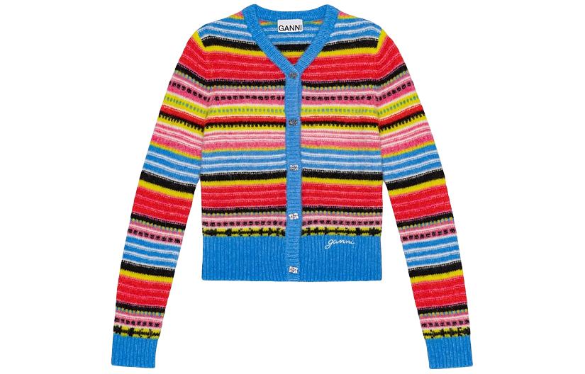 Мягкий шерстяной кардиган в полоску GANNI, мультиколор
Мягкий шерстяной кардиган в полоску GANNI, мультиколор