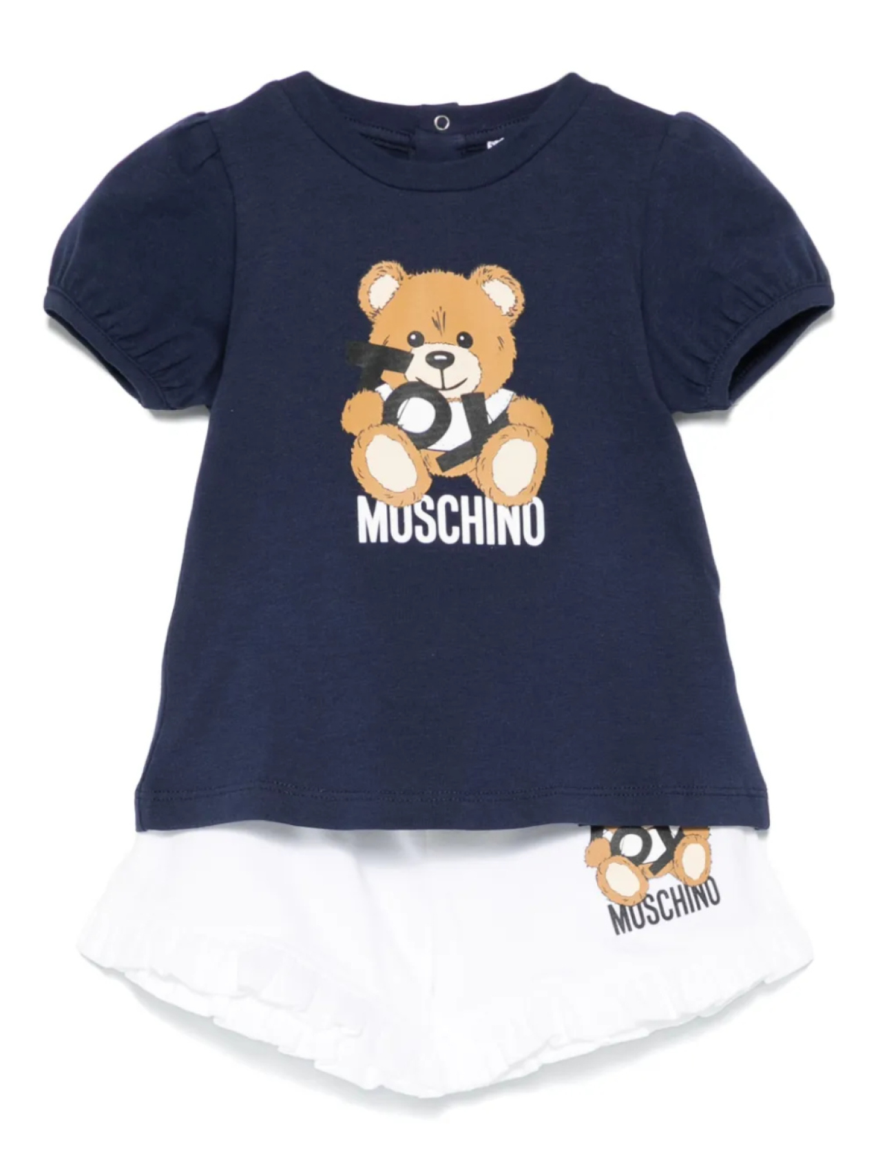 Комплект Teddy Bear из футболки и шортов Moschino Kids, синий
Комплект Teddy Bear из футболки и шортов Moschino Kids, синий
