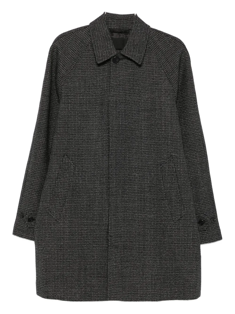 Пальто в клетку с рукавами реглан Prada, черный
Пальто в клетку с рукавами реглан Prada, черный