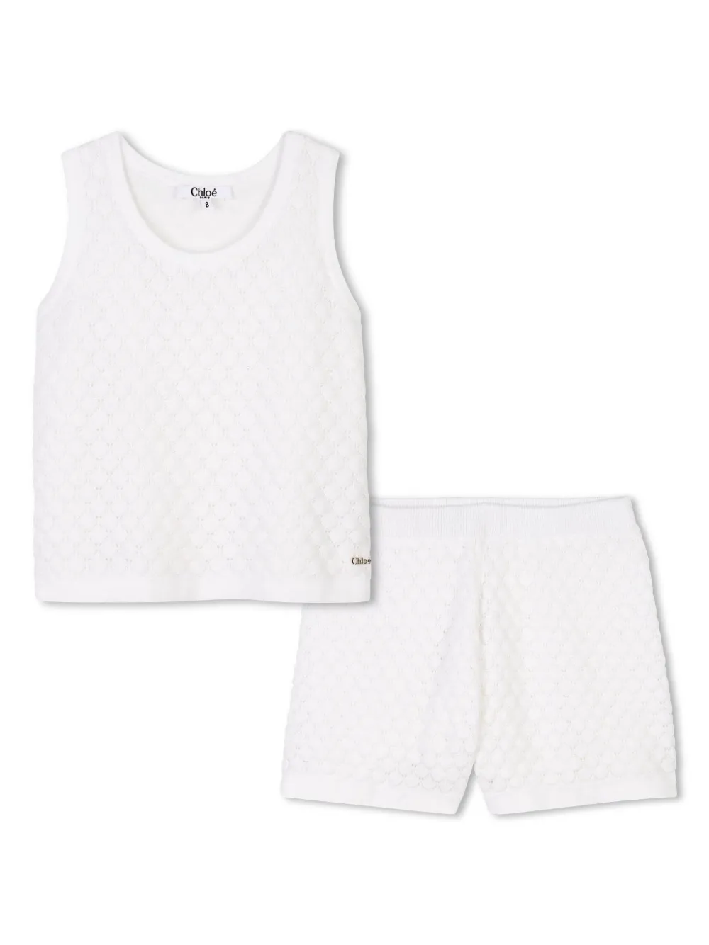 Комплект из топа и шортов из органического хлопка Chloé Kids, белый 
Комплект из топа и шортов из органического хлопка Chloé Kids, белый