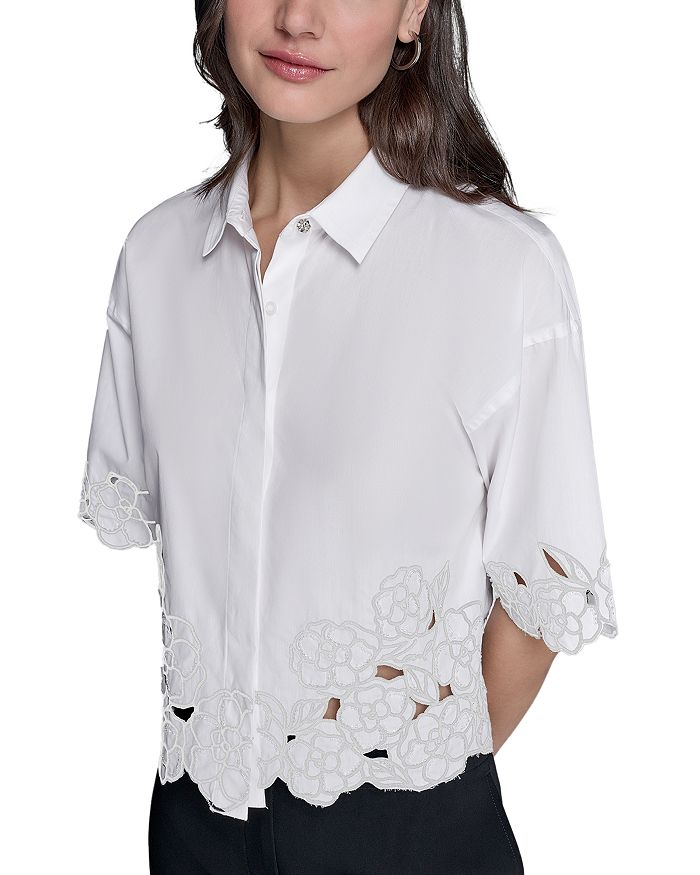 Топ с цветочным принтом и вырезами KARL LAGERFELD PARIS, белый 
Топ с цветочным принтом и вырезами KARL LAGERFELD PARIS, белый