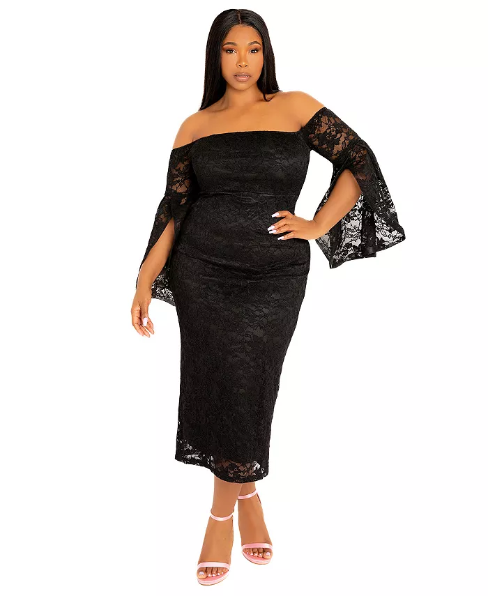 Платье миди с кружевом и открытыми плечами больших размеров Buxom Couture, черный
Платье миди с кружевом и открытыми плечами больших размеров Buxom Couture, черный