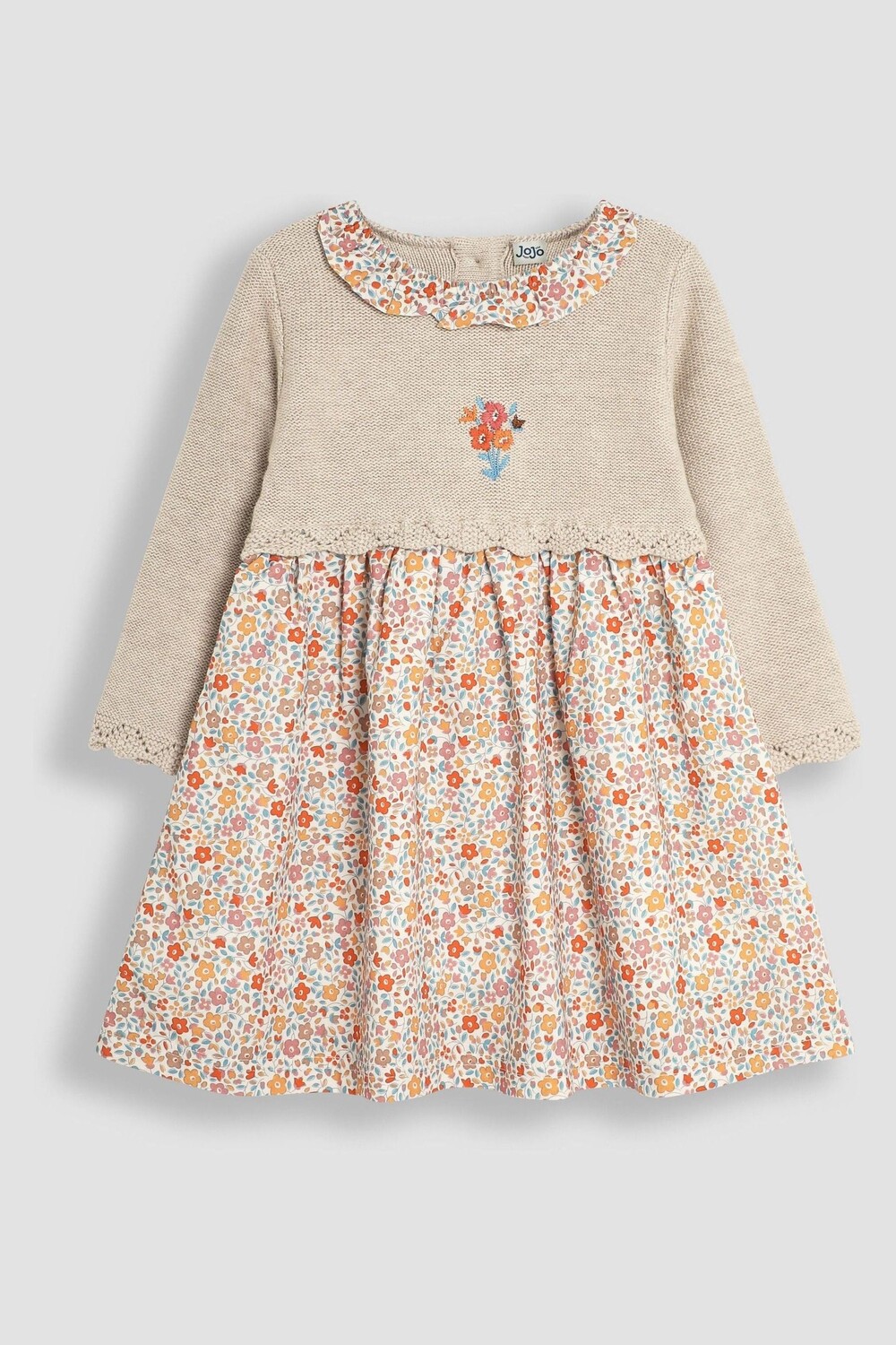 Платье с трикотажным воротником Jojo Maman Bébé, бежевый 
Платье с трикотажным воротником Jojo Maman Bébé, бежевый