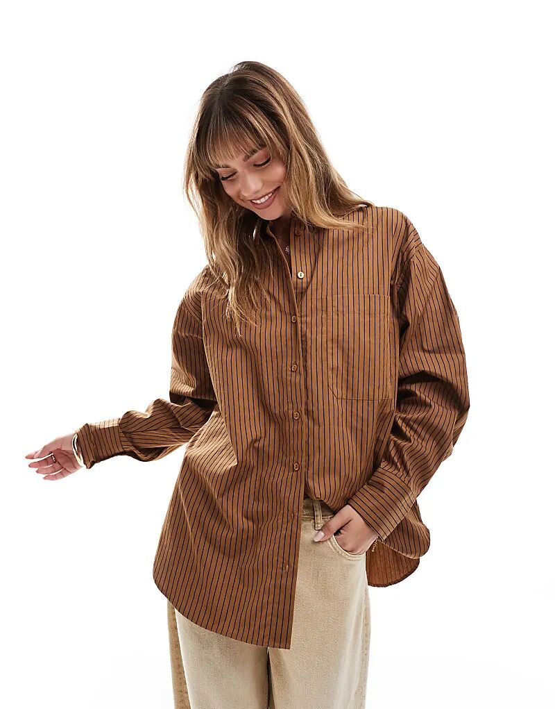 Рубашка свободного покроя в верблюжью и черную полоску ASOS DESIGN
Рубашка свободного покроя в верблюжью и черную полоску ASOS DESIGN