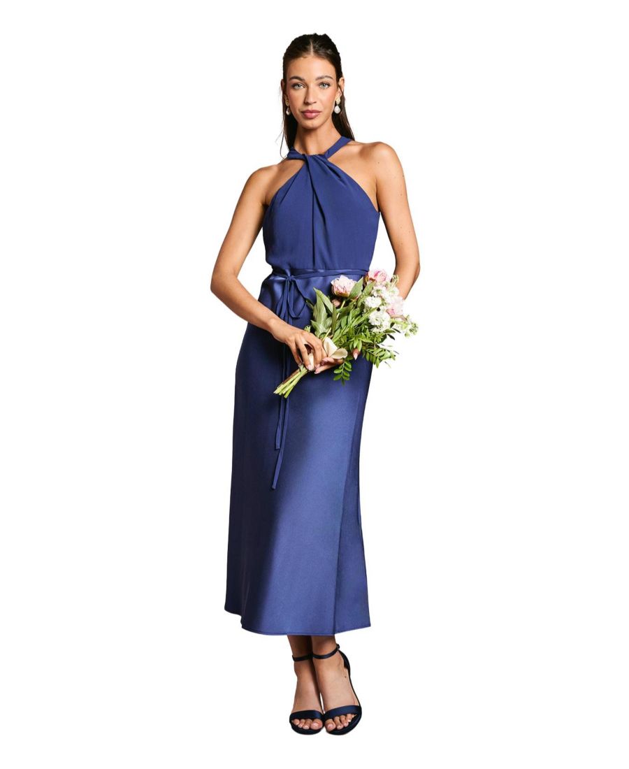 Женское атласное платье подружки невесты с воротником-халтером Oasis, Navy
Женское атласное платье подружки невесты с воротником-халтером Oasis, Navy