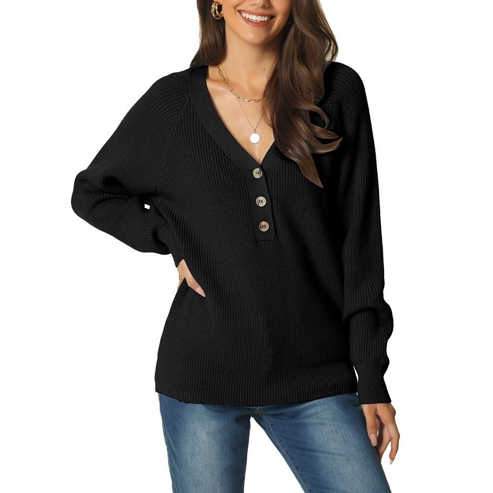 Женский осенне-зимний свитер с длинным рукавом и v-образным вырезом на пуговицах, однотонный ребристый вязаный повседневный пуловер, свитер Seta T, черный
Женский осенне-зимний свитер с длинным рукавом и v-образным вырезом на пуговицах, однотонный ребристый вязаный повседневный пуловер, свитер Seta T, черный