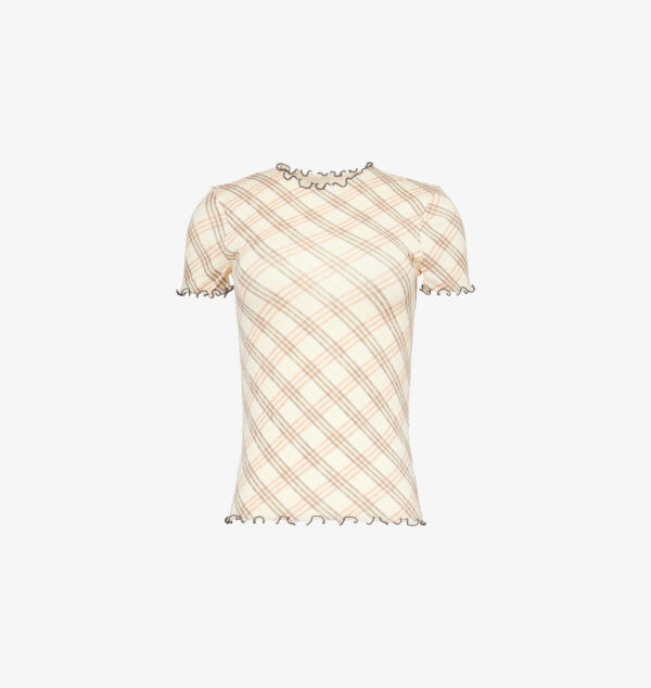 Футболка из эластичного хлопка с принтом в клетку и оборками Burberry, цвет teacup ip check
Футболка из эластичного хлопка с принтом в клетку и оборками Burberry, цвет teacup ip check