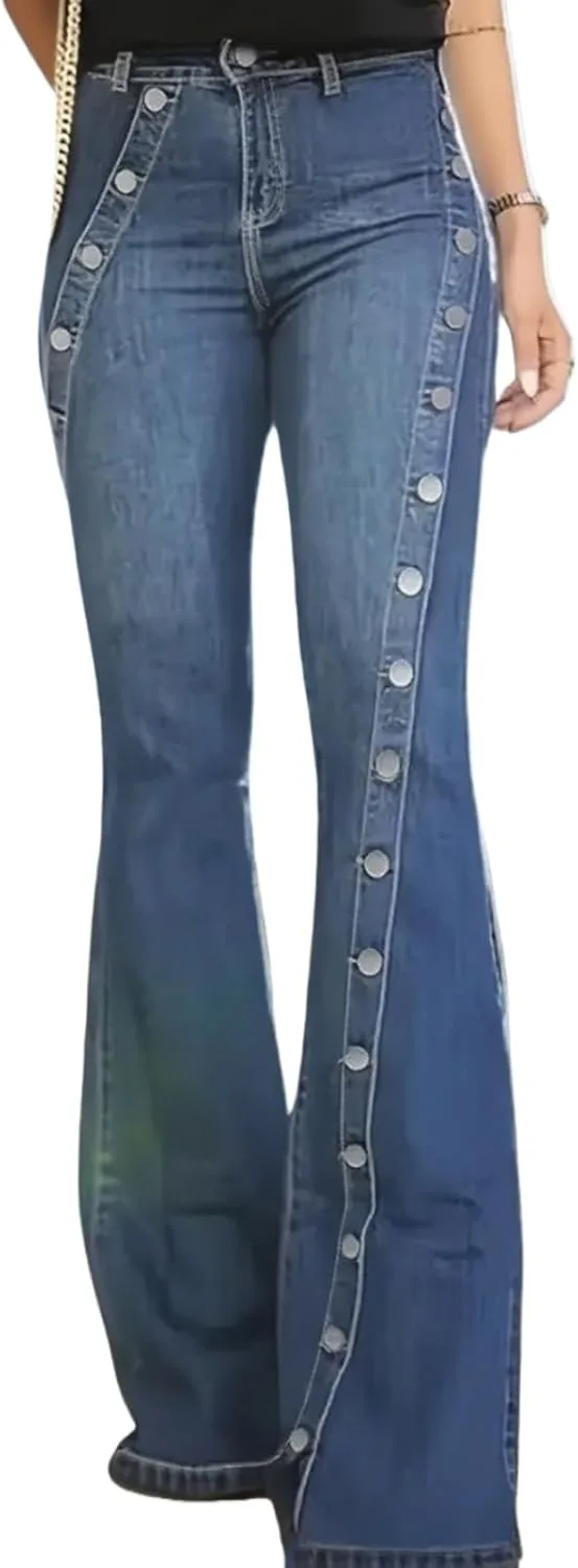 Женские джинсы с высокой талией и расклешенным низом, деталь с боковой пуговицей TimeGofate
Женские джинсы с высокой талией и расклешенным низом, деталь с боковой пуговицей TimeGofate