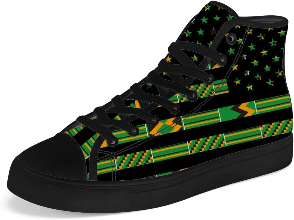 Кеды на высокой подошве Chebing Kente из холста для мужчин и женщин, кеды с американским флагом, африканские кроссовки, подарки для мужчин и женщин, черный/зеленый
Кеды на высокой подошве Chebing Kente из холста для мужчин и женщин, кеды с американским флагом, африканские кроссовки, подарки для мужчин и женщин, черный/зеленый