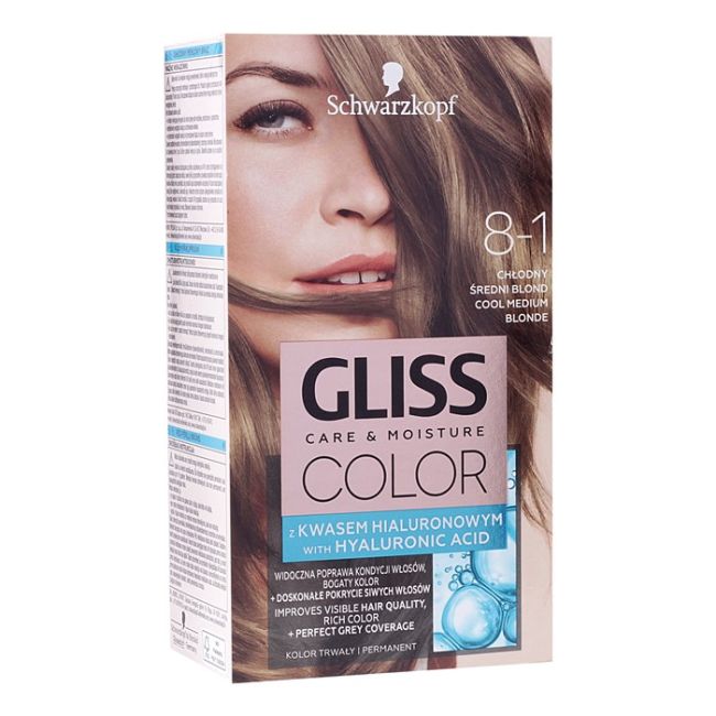 Цветная краска для волос Gliss, цвет 8-1 šaltas šviesus 
Цветная краска для волос Gliss, цвет 8-1 šaltas šviesus
