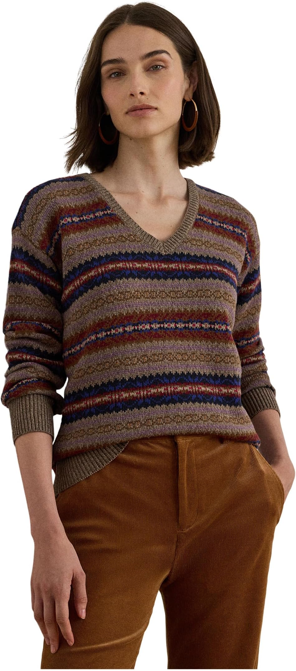 Свитер Lauren Ralph Lauren Fair Isle Cotton-Linen V-Neck Sweater, цвет Taupe Heather Multi 
Свитер Lauren Ralph Lauren Fair Isle Cotton-Linen V-Neck Sweater, цвет Taupe Heather Multi