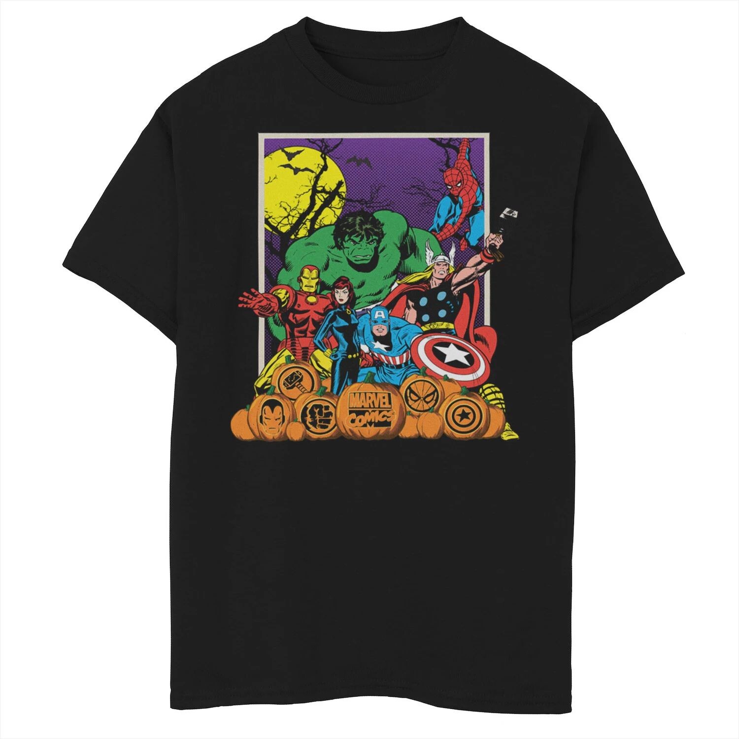 Классическая футболка с рисунком в стиле ретро с нашивкой в виде тыквы для мальчиков 8–20 лет Marvel Heroes Marvel
Классическая футболка с рисунком в стиле ретро с нашивкой в виде тыквы для мальчиков 8–20 лет Marvel Heroes Marvel