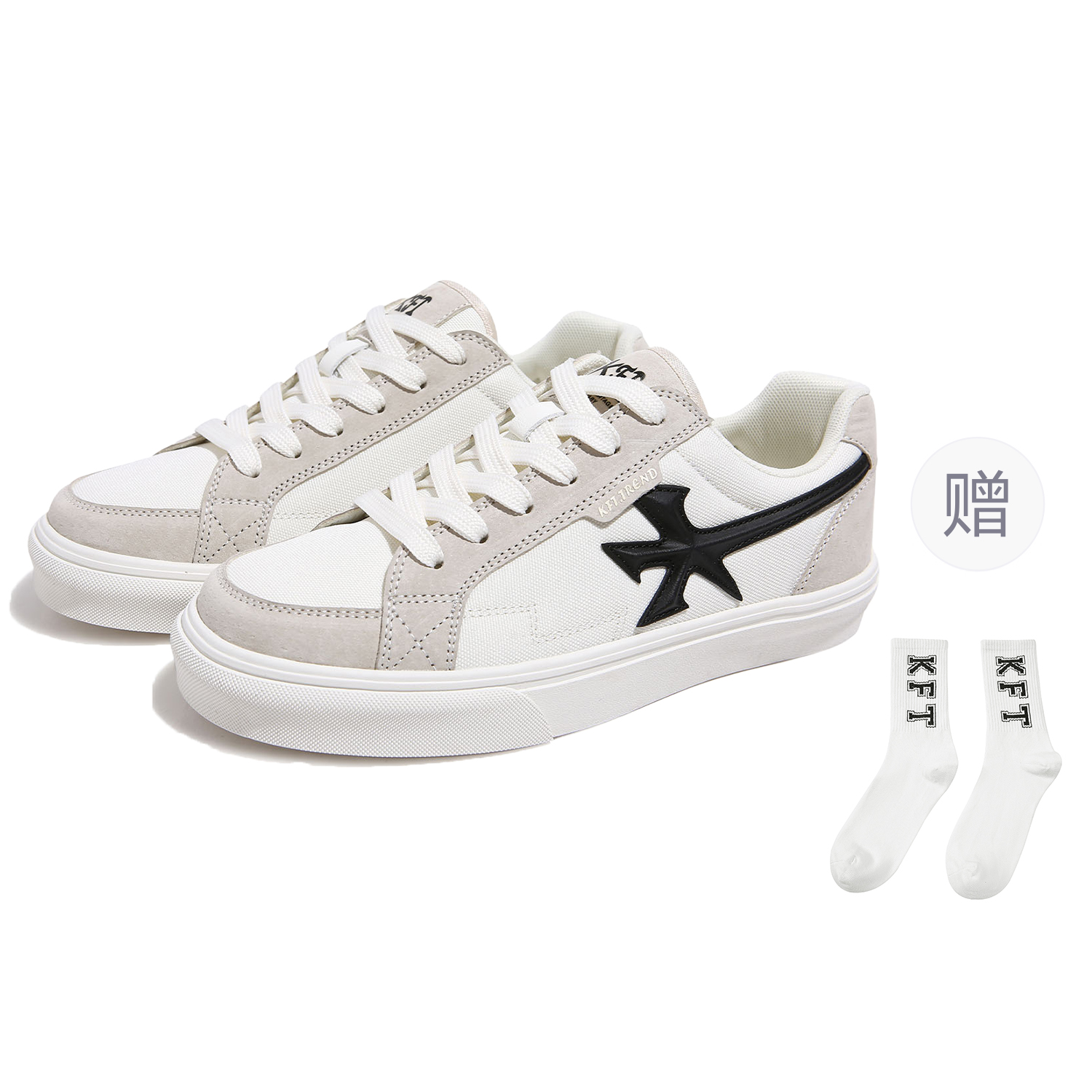 KFT Низкие скейтерские кроссовки унисекс бежево-черные (в комплекте 1 пара спортивных высоких носков), цвет Beige Black (Includes 1 Pack of Sports Knee-High Socks)
KFT Низкие скейтерские кроссовки унисекс бежево-черные (в комплекте 1 пара спортивных высоких носков), цвет Beige Black (Includes 1 Pack of Sports Knee-High Socks)