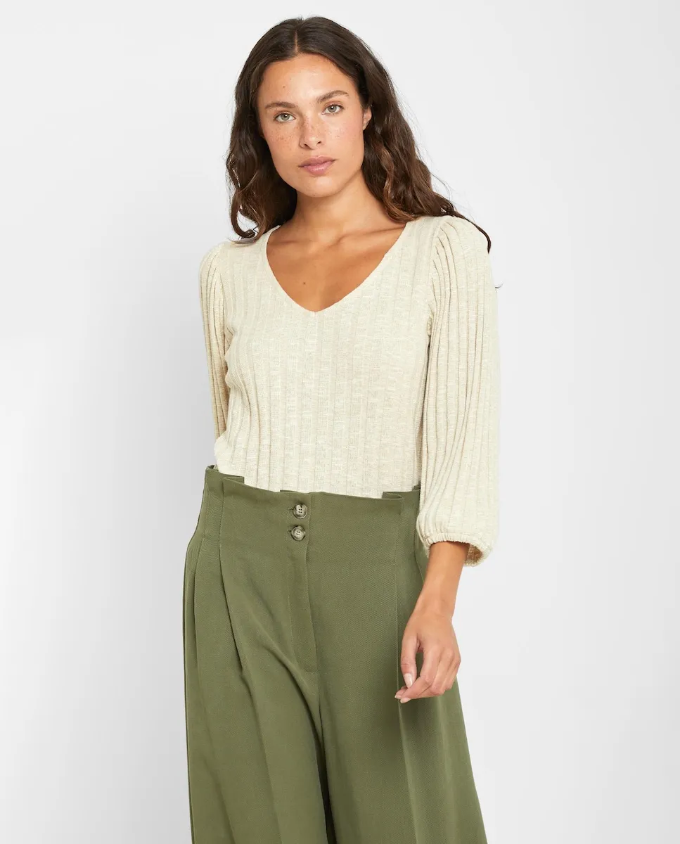 Женская футболка с V-образным вырезом, ребристого плетения Trucco, кремовый
Женская футболка с V-образным вырезом, ребристого плетения Trucco, кремовый