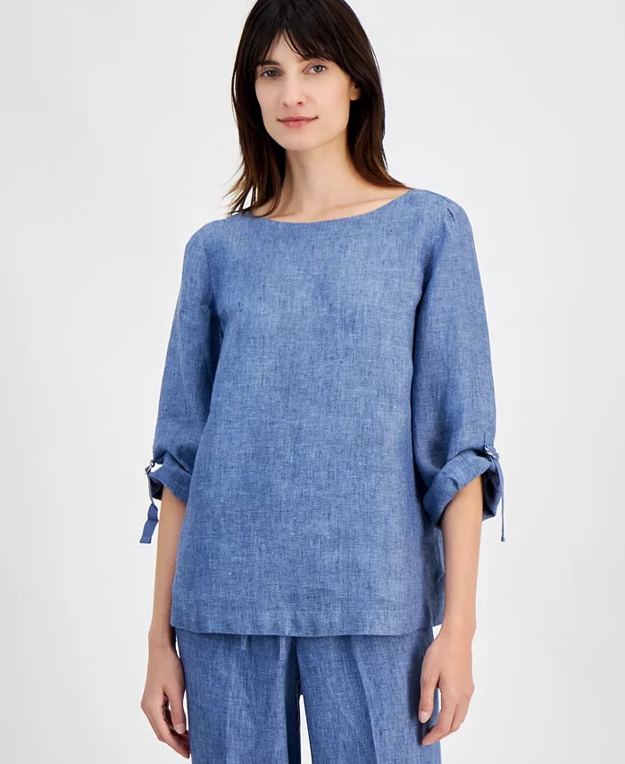 Женский топ с D-образным вырезом из 100% льна Charter Club, синий
Женский топ с D-образным вырезом из 100% льна Charter Club, синий