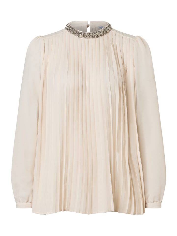 Элегантная, свободная, плиссированная блузка с декоративным воротником пудрово-кремового цвета. More & More
Элегантная, свободная, плиссированная блузка с декоративным воротником пудрово-кремового цвета. More & More