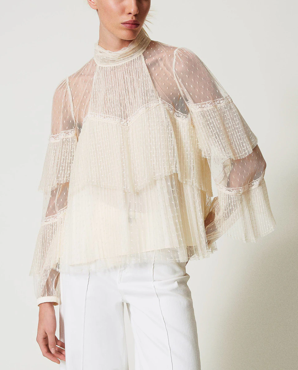 Женская блузка из плиссированного тюля Twinset, белый
Женская блузка из плиссированного тюля Twinset, белый