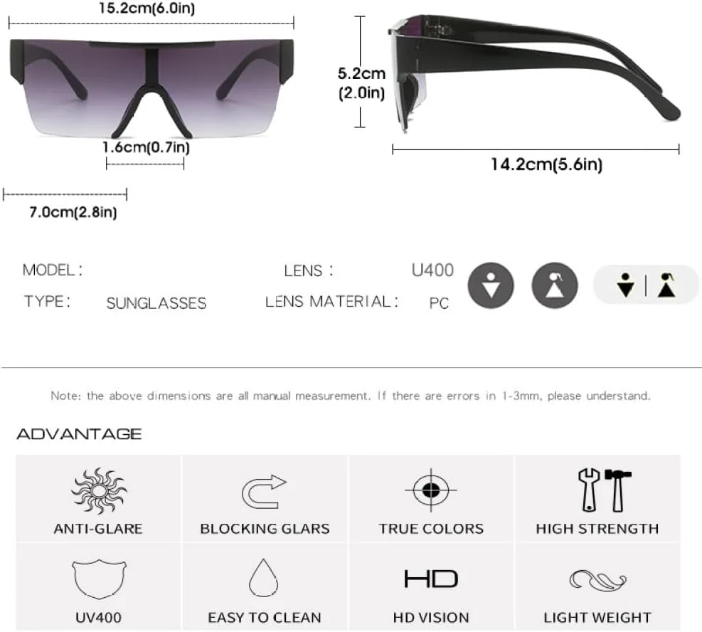 Большие солнцезащитные очки без оправы для женщин и мужчин, модные солнцезащитные очки, женские серебристые зеркальные очки UV400 generic, White-silvermirror
Большие солнцезащитные очки без оправы для женщин и мужчин, модные солнцезащитные очки, женские серебристые зеркальные очки UV400 generic, White-silvermirror