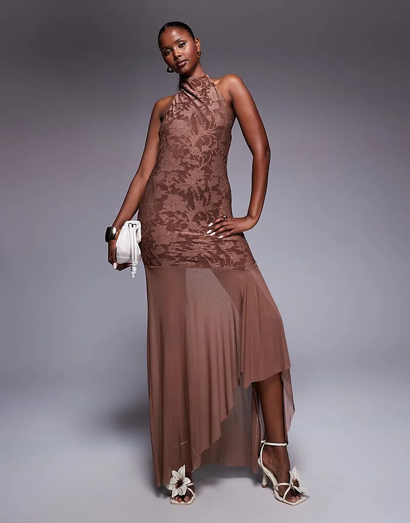 Коричневое платье макси ASOS DESIGN с высоким воротом и прозрачной юбкой
Коричневое платье макси ASOS DESIGN с высоким воротом и прозрачной юбкой