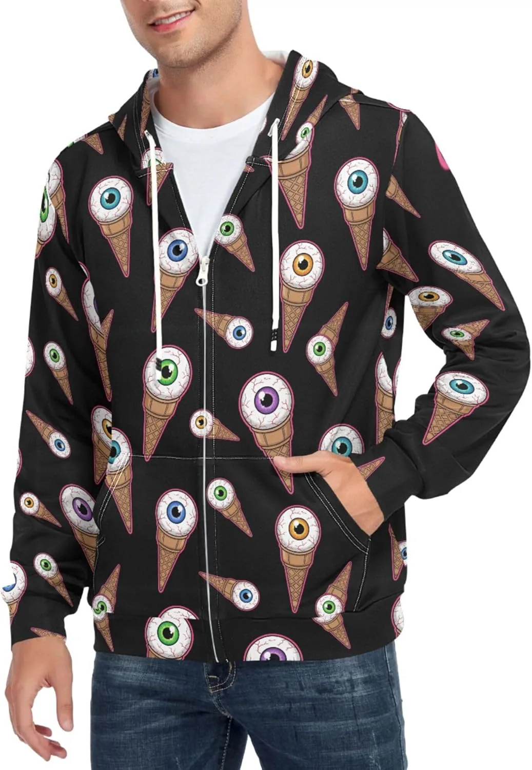 Мужская худи на молнии Ice Cream Eyeballs черная с карманом CUPADA
Мужская худи на молнии Ice Cream Eyeballs черная с карманом CUPADA