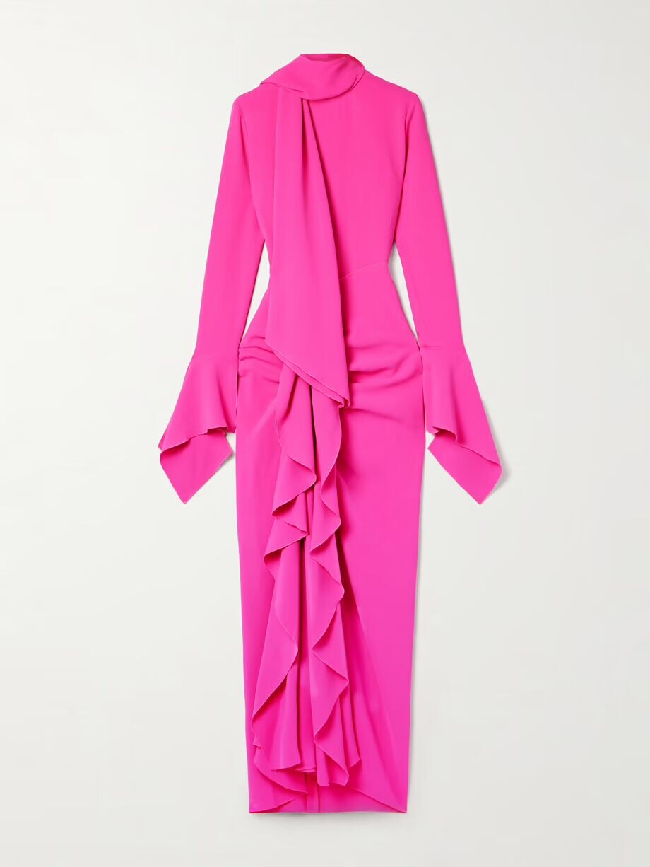 В креповом платье с воротником-стойкой и рюшами Solace London, розовый
В креповом платье с воротником-стойкой и рюшами Solace London, розовый