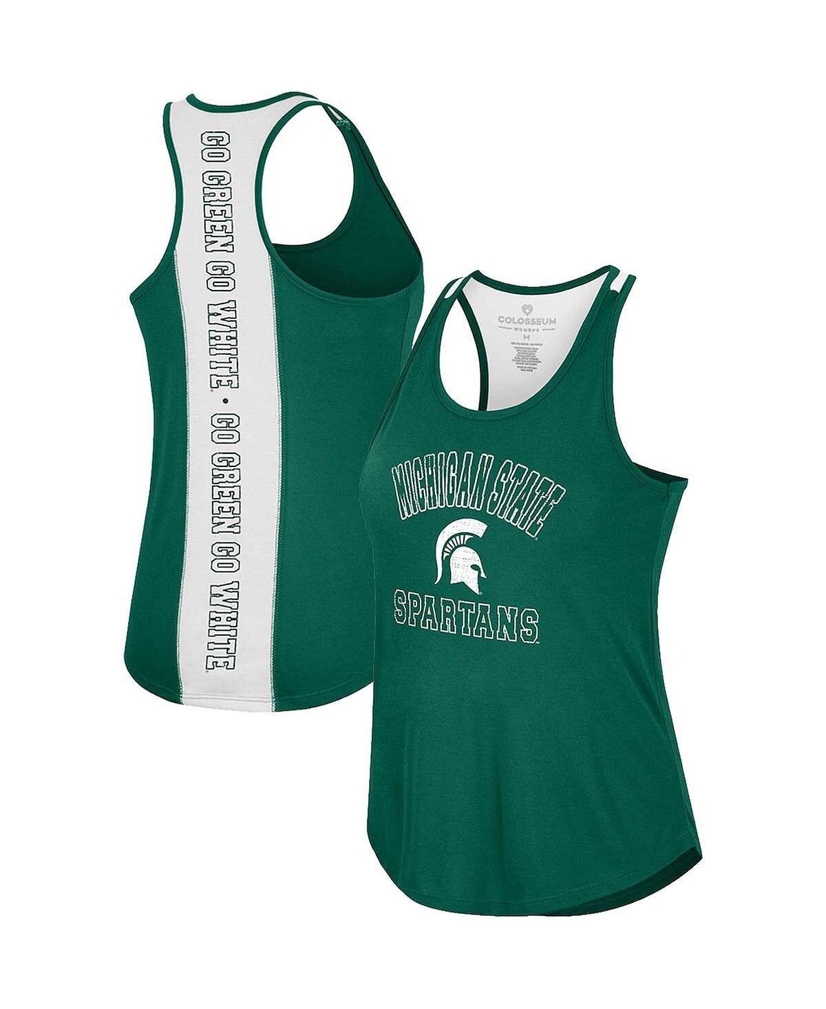 Женская зеленая майка на бретельках Michigan State Spartans 10 Days Racerback с круглым вырезом Colosseum, зеленый 
Женская зеленая майка на бретельках Michigan State Spartans 10 Days Racerback с круглым вырезом Colosseum, зеленый