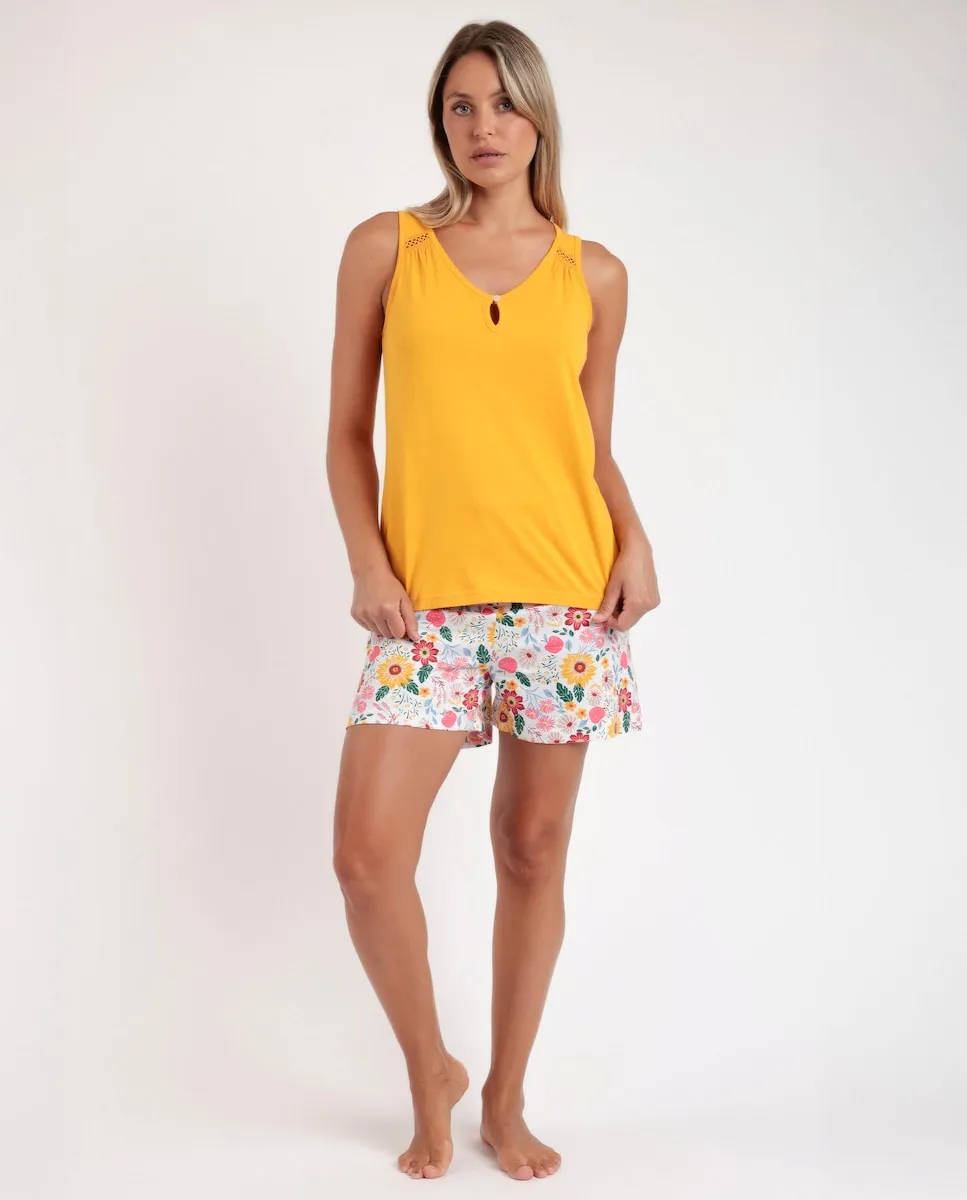 Короткая трикотажная женская пижама горчичного цвета Admas, горчичный 
Короткая трикотажная женская пижама горчичного цвета Admas, горчичный