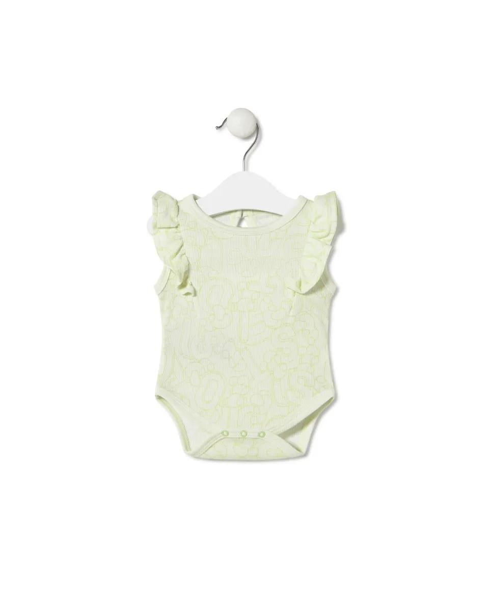 Детское боди с воланами из рубчатого хлопка с надписями и Bold Bear Tous, светло-зеленый 
Детское боди с воланами из рубчатого хлопка с надписями и Bold Bear Tous, светло-зеленый