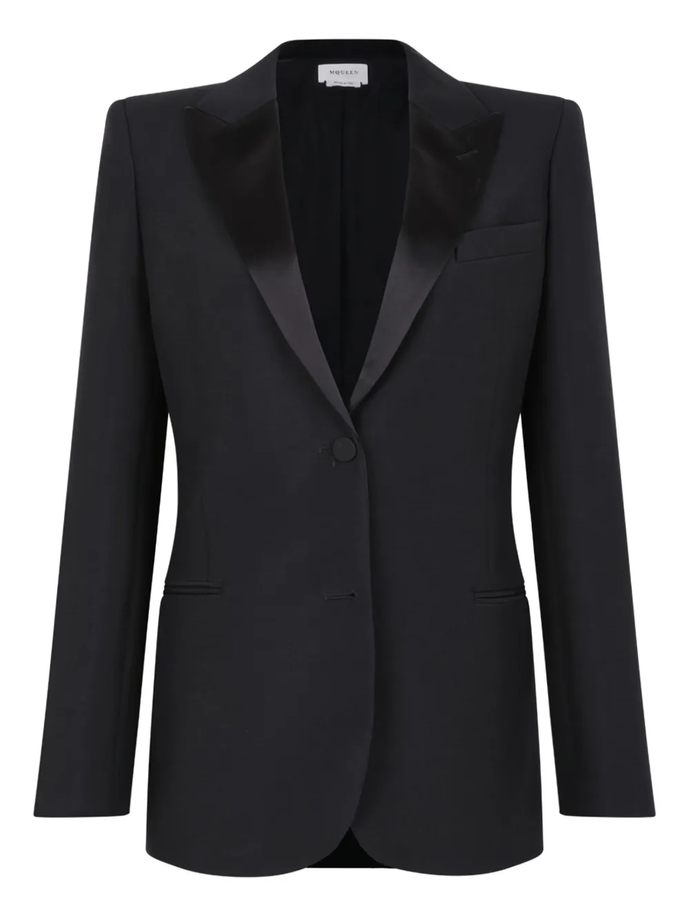 Шерстяной жакет с атласными лацканами Alexander McQueen, черный
Шерстяной жакет с атласными лацканами Alexander McQueen, черный