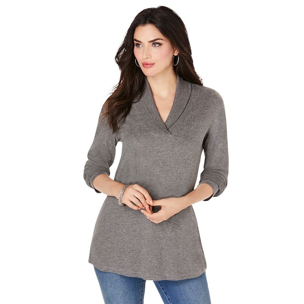 Женская футболка больших размеров с шалевым воротником Roaman's Ultimate, цвет Medium Heather Grey
Женская футболка больших размеров с шалевым воротником Roaman's Ultimate, цвет Medium Heather Grey