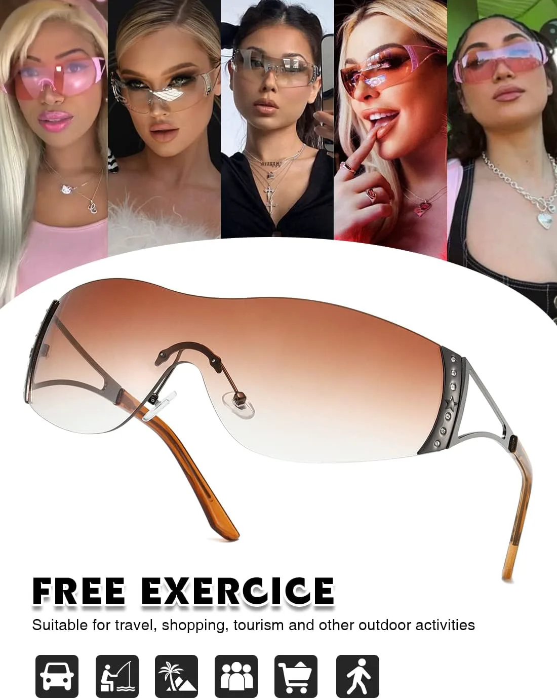 Солнцезащитные очки Y2K для женщин и мужчин, модные, без оправы, обтекаемые, с градиентными линзами, стильные, увеличенного размера TIANYESY, Silver+gradual Tan
Солнцезащитные очки Y2K для женщин и мужчин, модные, без оправы, обтекаемые, с градиентными линзами, стильные, увеличенного размера TIANYESY, Silver+gradual Tan