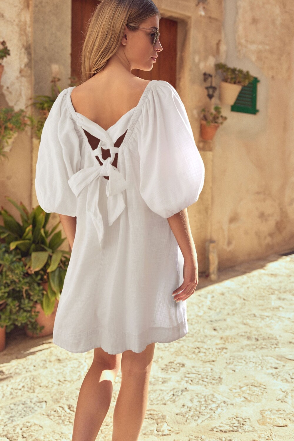 Мини-Платье с пышными рукавами и льном Next, белый
Мини-Платье с пышными рукавами и льном Next, белый