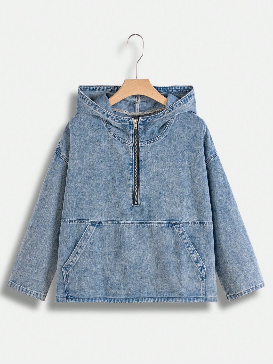 EZwear Женская джинсовая куртка больших размеров с капюшоном Shein, синий
EZwear Женская джинсовая куртка больших размеров с капюшоном Shein, синий