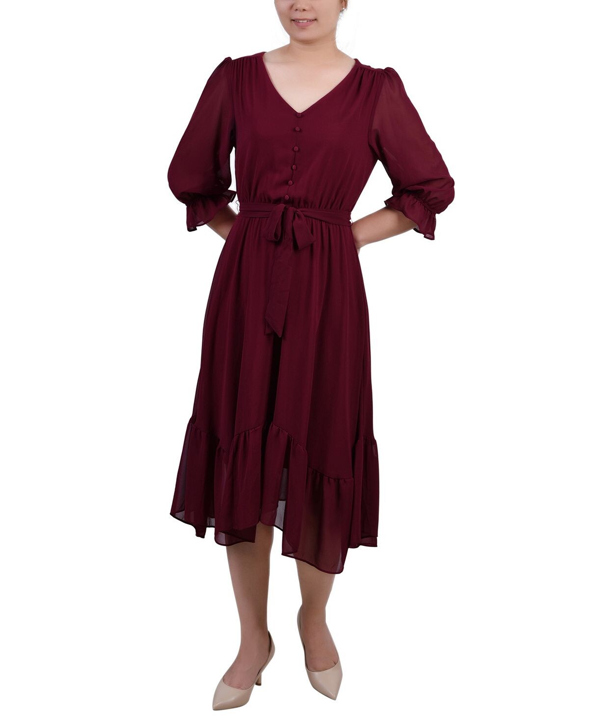 Женское платье с v-образным вырезом и воланами с рукавами 3/4 NY Collection
Женское платье с v-образным вырезом и воланами с рукавами 3/4 NY Collection