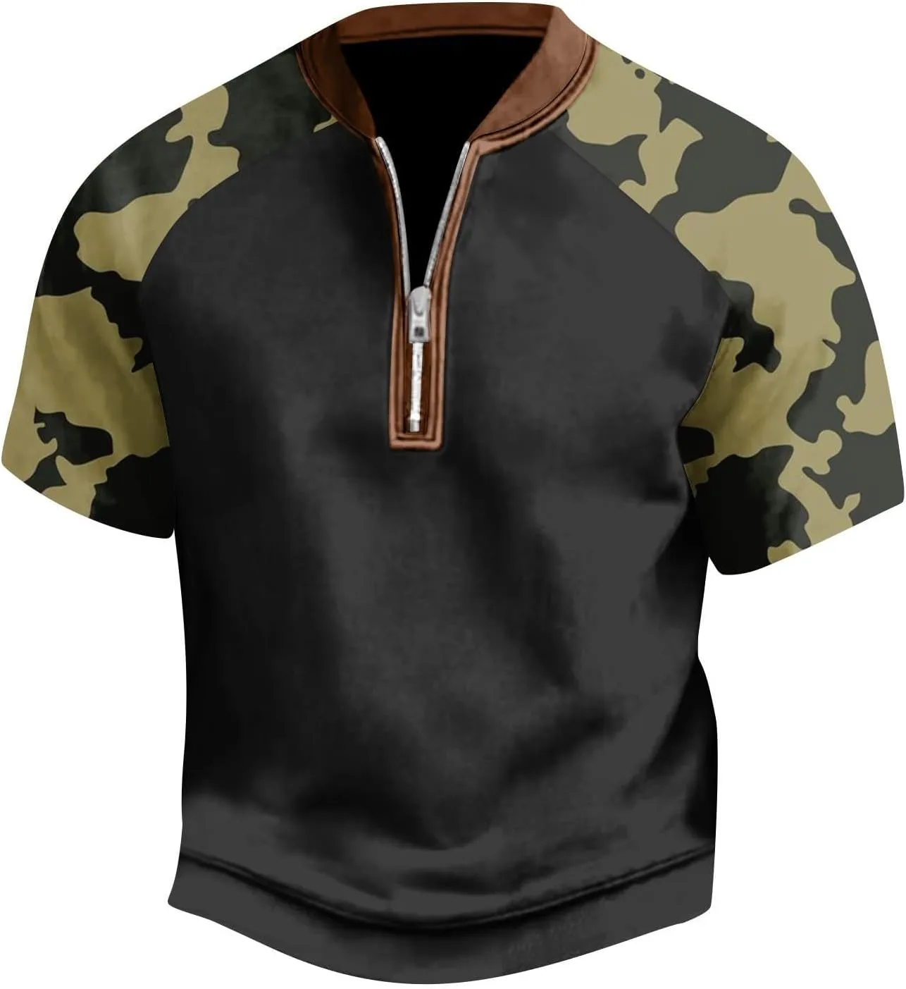 Футболка с камуфляжным принтом и молнией на 1/4
Футболка с камуфляжным принтом и молнией на 1/4