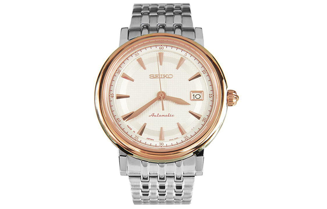 Seiko Presage Series Автоматический механический ход Позолоченный корпус из нержавеющей стали Мужские часы с белым циферблатом 
Seiko Presage Series Автоматический механический ход Позолоченный корпус из нержавеющей стали Мужские часы с белым циферблатом